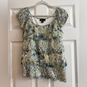 Avenue Floral Layered Blouse - Blue and Green